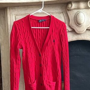 Ralph Lauren Red Cable Knit Cardigan